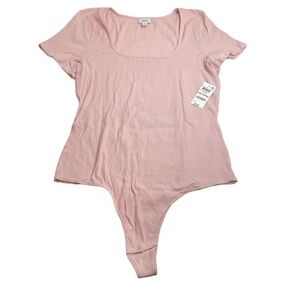 Jenni Square Neck Ribbed Bodysuit Peach Skin Light Pink XXL New